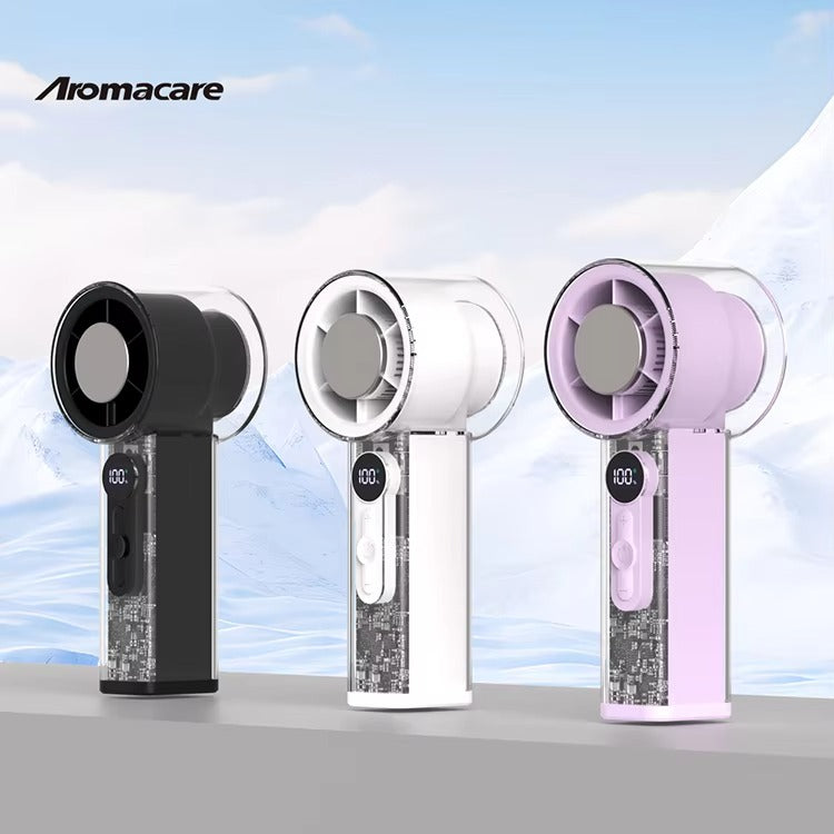 Aromacare Outdoor Turbo Handheld AC Fan High Speed Rechargeable Ice Cooling Handheld Fan With Cooling
