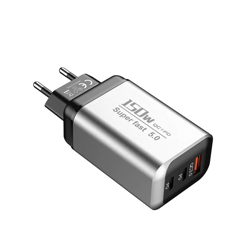 3 Ports USB Charger 150W Type C Fast Charging Mobile Phone Power Adapter EU/US/UK Plug For Samsung Xiaomi USB QC5.0 Wall Adapter