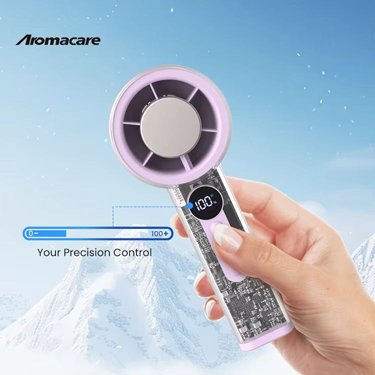 Aromacare Outdoor Turbo Handheld AC Fan High Speed Rechargeable Ice Cooling Handheld Fan With Cooling