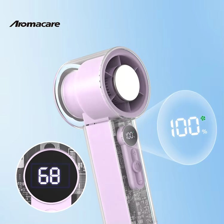 Aromacare Outdoor Turbo Handheld AC Fan High Speed Rechargeable Ice Cooling Handheld Fan With Cooling