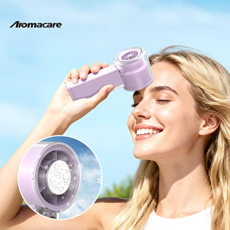 Aromacare Outdoor Turbo Handheld AC Fan High Speed Rechargeable Ice Cooling Handheld Fan With Cooling