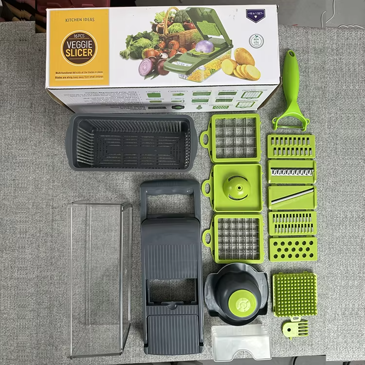 16 in 1 Handheld Slicers Dicers Graters, Multifunctional Vegetable Chopper Kitchen Food Tool with Container & Safety Guard