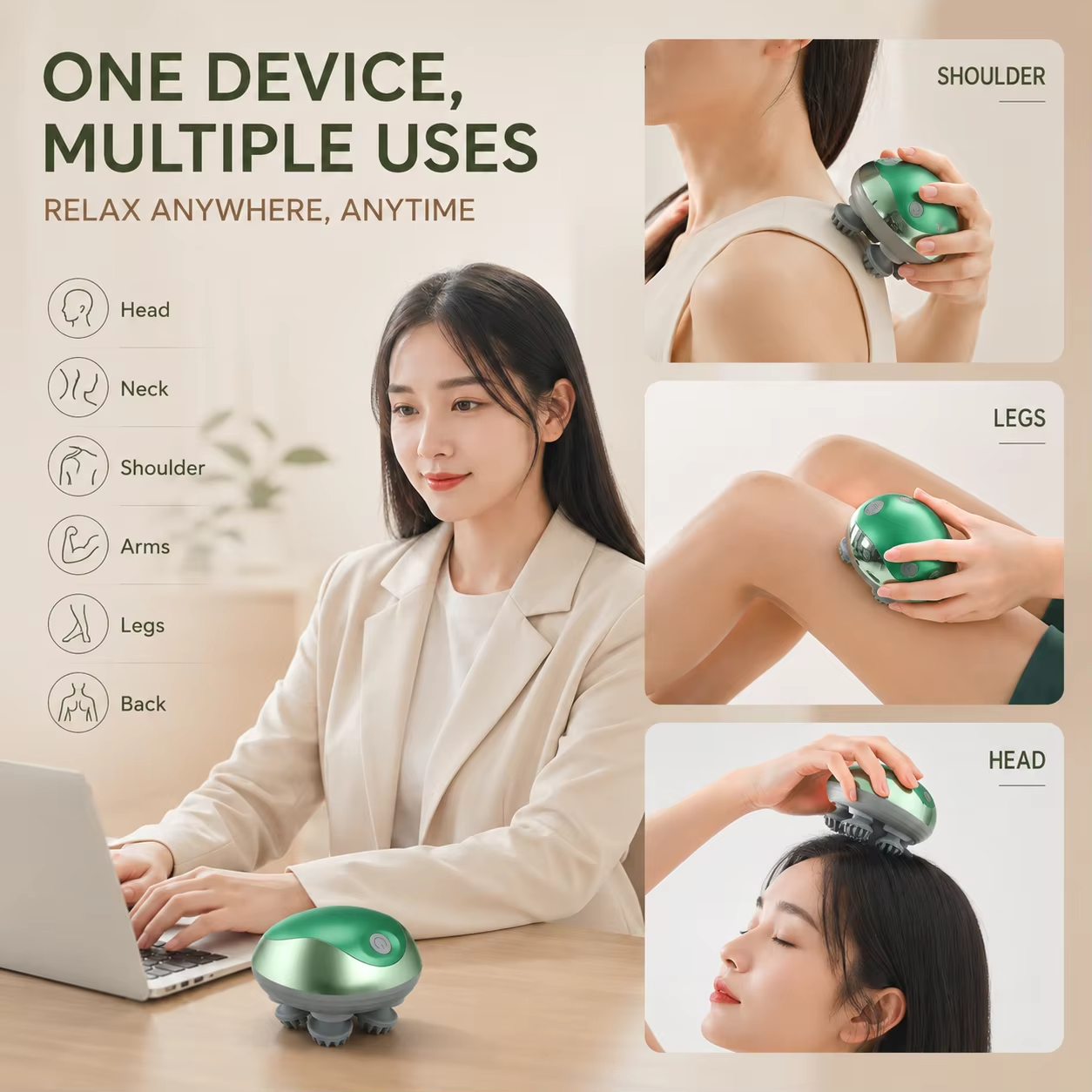 Electric Scalp Massager Wireless Head Massager IPX7 Waterproof Rechargeable Portable 6 Massage Modes 3Speed Levels for Head Neck