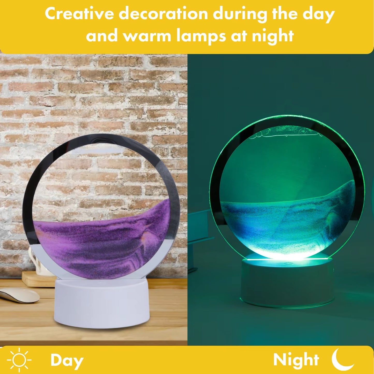 LED RGB Sandscape Lamp 3D Moving Sand Art Frame Night Light Home Decor 16 Colors Deep Sea Display Hourglass Light with Remote