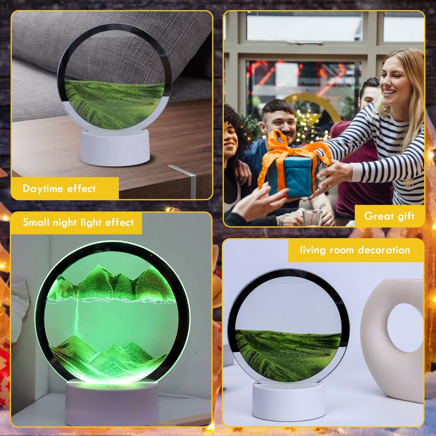 LED RGB Sandscape Lamp 3D Moving Sand Art Frame Night Light Home Decor 16 Colors Deep Sea Display Hourglass Light with Remote