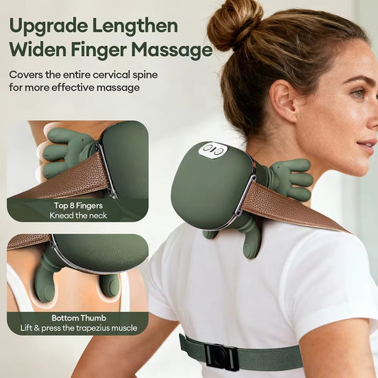 Shoulder & Neck Massager with Heat, 4D Kneading Bionic Finger Massage Device Simulating Real Palm Massage for Muscle Relaxation