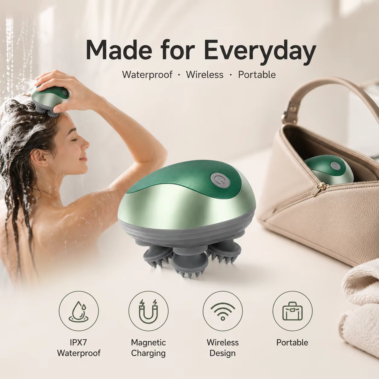Electric Scalp Massager Wireless Head Massager IPX7 Waterproof Rechargeable Portable 6 Massage Modes 3Speed Levels for Head Neck