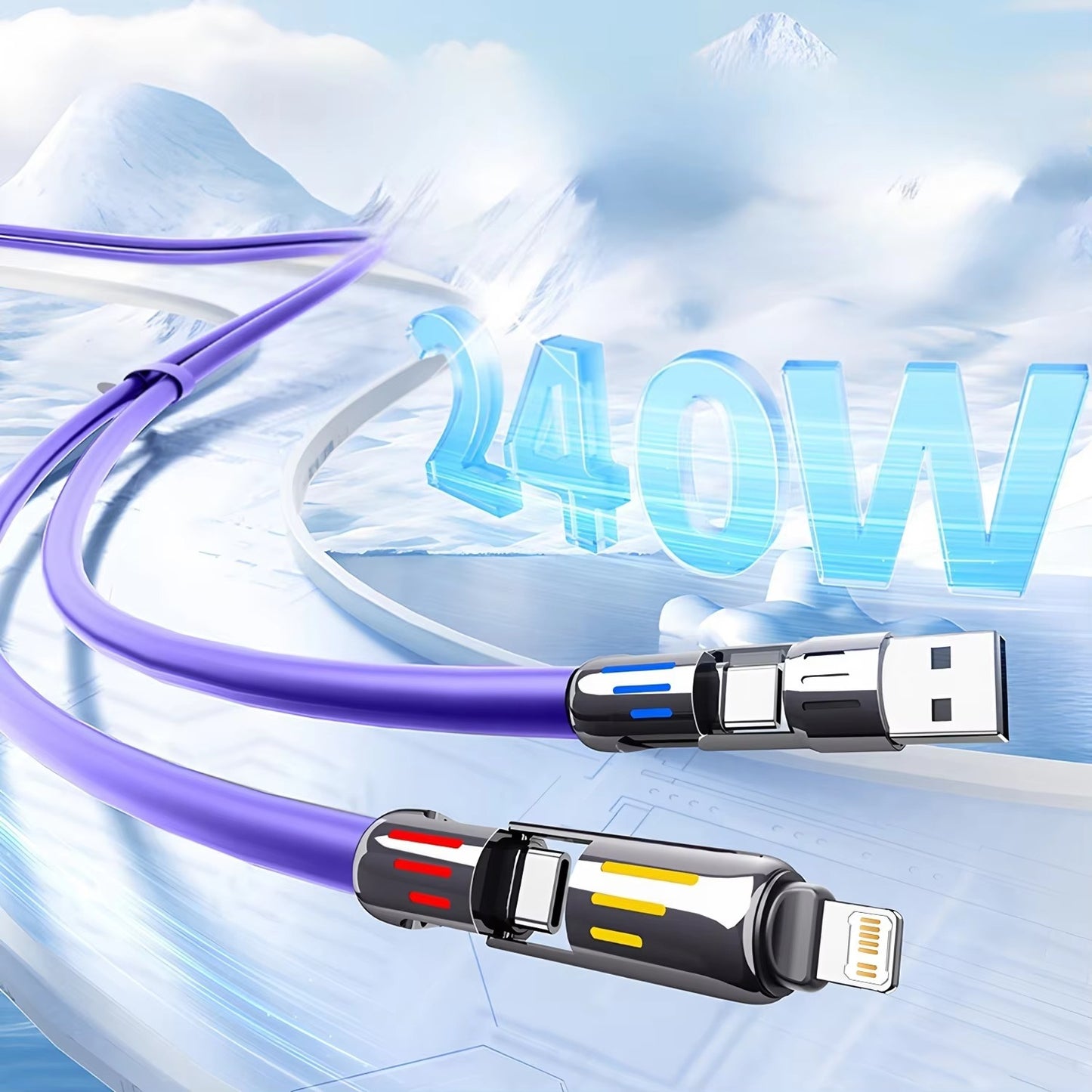 4 IN 1Multifunctional Fast Charging Cable USB A USB C to TypeC Lighting For Iphone 16 15 14 13 Huawei Xiaomi POCO Samsung