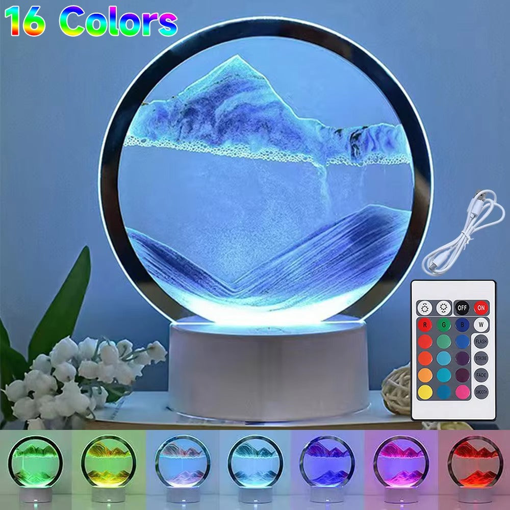 LED RGB Sandscape Lamp 3D Moving Sand Art Frame Night Light Home Decor 16 Colors Deep Sea Display Hourglass Light with Remote