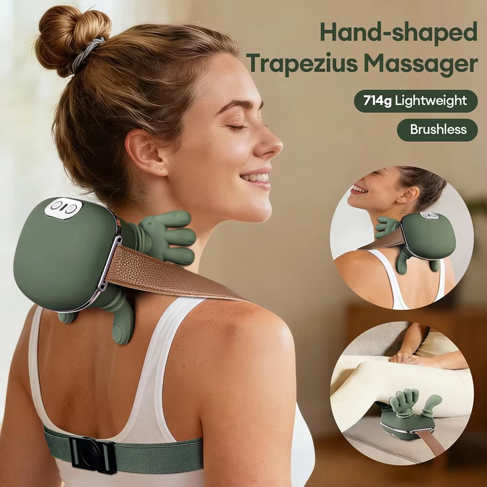 Shoulder & Neck Massager with Heat, 4D Kneading Bionic Finger Massage Device Simulating Real Palm Massage for Muscle Relaxation
